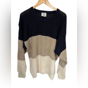 Linen & Cotton Knit Stripe Sweater XL